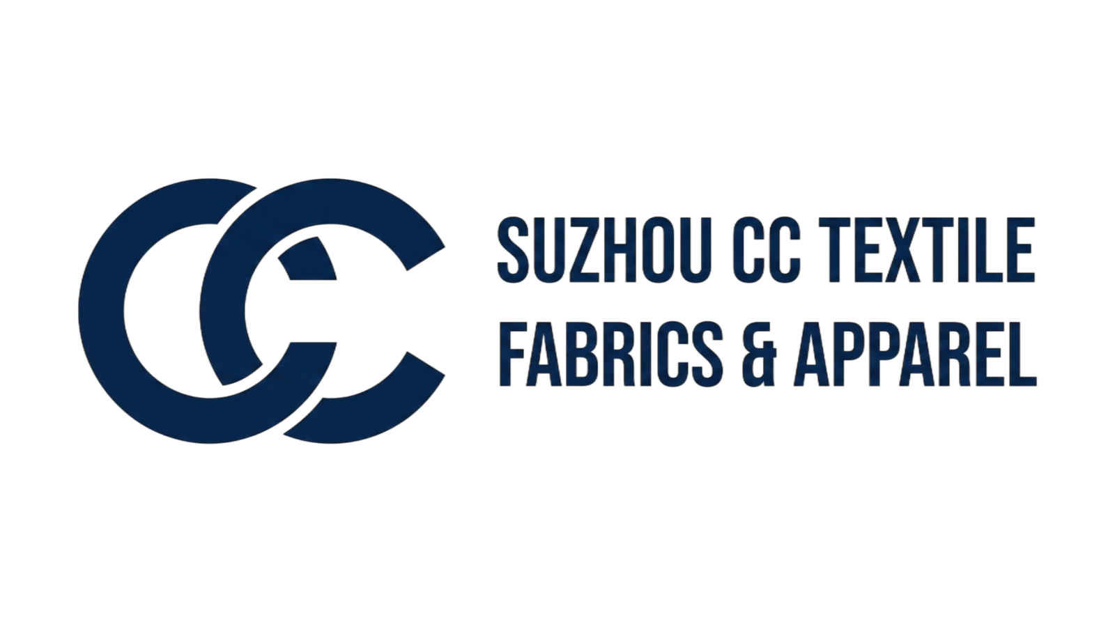 Official logo of Suzhou CC Textile Fabrics and Apparel featuring a navy blue interlocking CC emblem