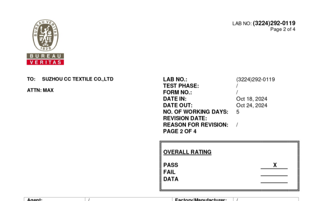 Third-party textile testing report issued for fabric verification