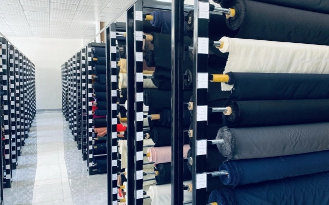 Fabric rolls stored in textile sample library
